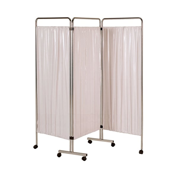 Three-section clinical screen: made of chrome-plated steel with wheels (178 x 75 cm)
